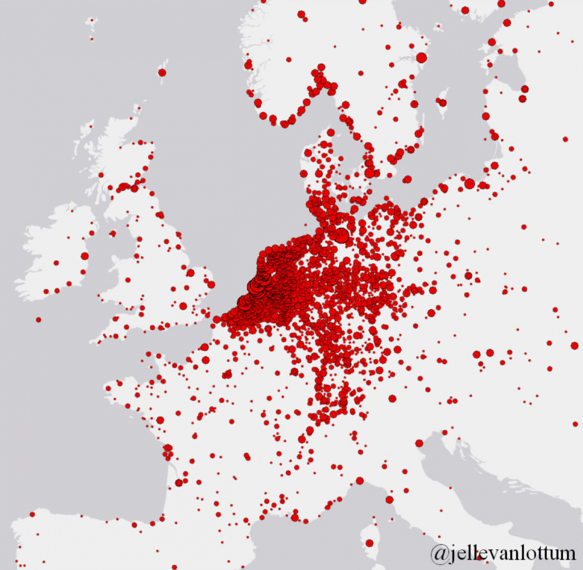 VOC crew members' places of birth (Europe)