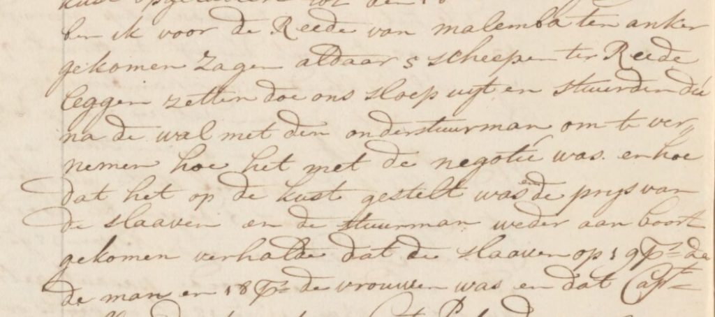 Steenhoff writes that the second mate was sent to the coast for the slave trade. Source: NL-MdbZA, 20, inv. nr. 459, scan 0003.