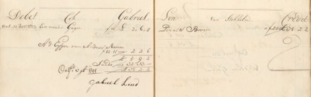 The MCC pay ledger of Gabriel Lindt as a cook on board of the Africaansche Galey. Source: NL-MdbZA, 20, inv. nr. 192, scan 0007.